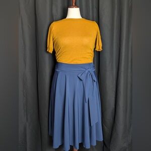 Women’s High Waist Pockets Skirt Skater Flared Midi Blue A-Line Skirt